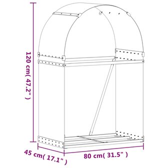 Haardhoutopslag 80x45x120 cm gegalvaniseerd staal lichtbruin 9