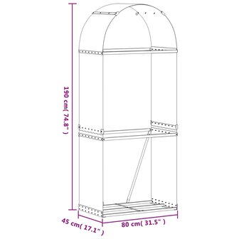 Haardhoutopslag 80x45x190 cm gegalvaniseerd staal zilverkleurig 9