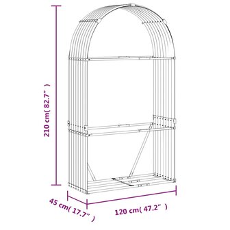 Haardhoutopslag 120x45x210 cm gegalvaniseerd staal zilverkleur 9
