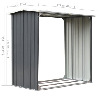 Haardhoutschuur 172x91x154 cm gegalvaniseerd staal grijs 6