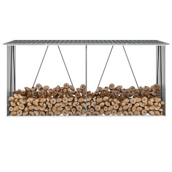 Haardhoutschuur 330x84x152 cm gegalvaniseerd staal grijs  1