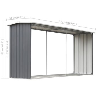 Haardhoutschuur 330x92x153 cm gegalvaniseerd staal grijs 6