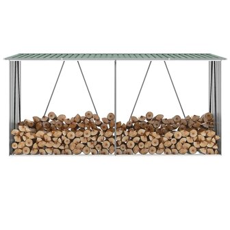 Haardhoutschuur 330x84x152 cm gegalvaniseerd staal groen 1