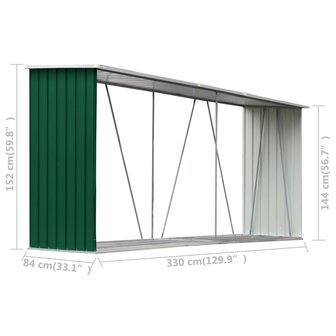Haardhoutschuur 330x84x152 cm gegalvaniseerd staal groen 6