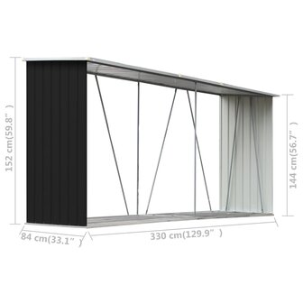 Haardhoutschuur 330x84x152 cm gegalvaniseerd staal antraciet   6