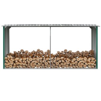 Haardhoutschuur 330x92x153 cm gegalvaniseerd staal groen 1