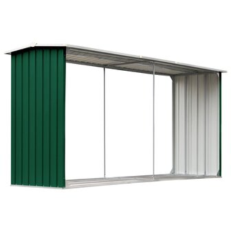 Haardhoutschuur 330x92x153 cm gegalvaniseerd staal groen 2