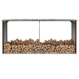Haardhoutschuur 330x92x153 cm gegalvaniseerd staal bruin 1
