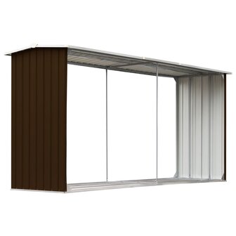 Haardhoutschuur 330x92x153 cm gegalvaniseerd staal bruin 2