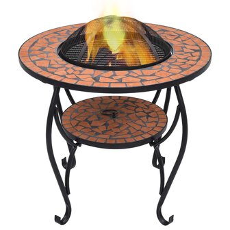 Vuurtafel moza&iuml;ek 68 cm keramiek terracottakleurig 1