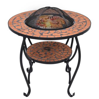 Vuurtafel moza&iuml;ek 68 cm keramiek terracottakleurig 3