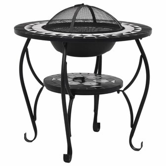 Vuurtafel moza&iuml;ek 68 cm keramiek zwart en wit 2