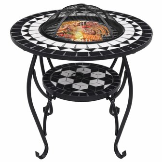 Vuurtafel moza&iuml;ek 68 cm keramiek zwart en wit 3