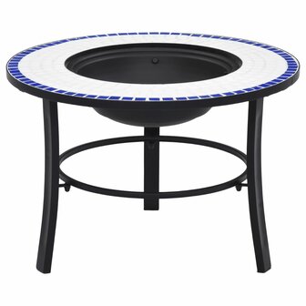 Vuurschaal moza&iuml;ek 68 cm keramiek blauw en wit 1