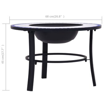 Vuurschaal moza&iuml;ek 68 cm keramiek blauw en wit 9