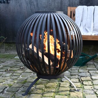 Esschert Design Vuurkorf balvormig strepen koolstofstaal zwart FF400 4