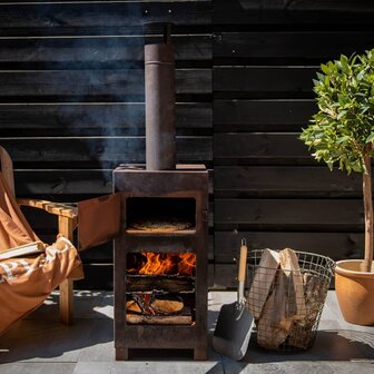 Esschert Design Terraskachel met pizzaoven roestkleurig 1
