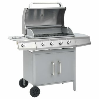 Gasbarbecue 4+1 kookzone roestvrij staal zilverkleurig  1