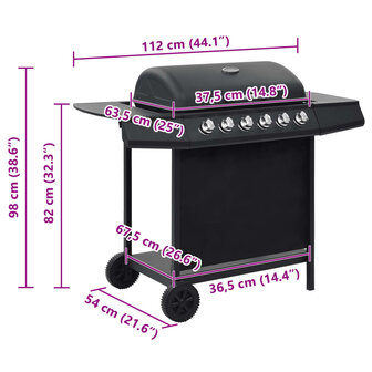 Gasbarbecue met 6 kookzones staal zwart 7
