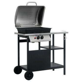Gasbarbecue met 3-laags zijtafel zwart en zilverkleurig 2