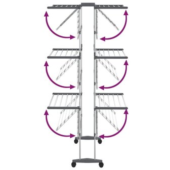 Droogrek 3-laags met wieltjes 60x70x129 cm zilverkleurig 5