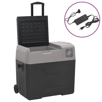 Koelbox met wielen en adapter 40 L polypropeen zwart en grijs 1
