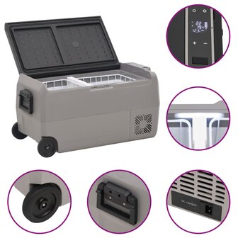 Koelbox met wielen en adapter 60 L PP en PE zwart en grijs 8