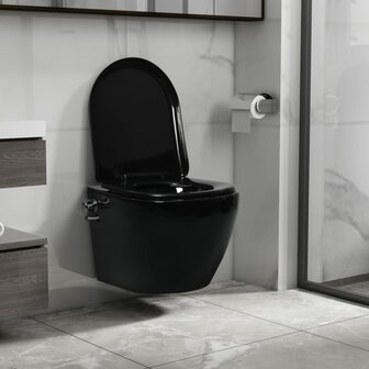 Hangend toilet randloos met bidetfunctie keramiek zwart 1