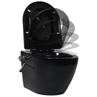 Hangend toilet randloos met bidetfunctie keramiek zwart 3
