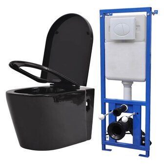 Hangend toilet met verborgen stortbak keramiek zwart 1