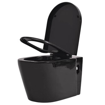Hangend toilet met verborgen stortbak keramiek zwart 3