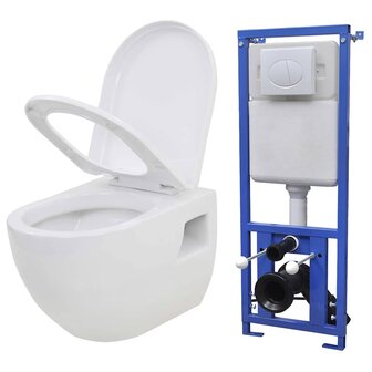 Hangend toilet met verborgen stortbak keramiek wit 1