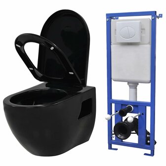 Hangend toilet met verborgen stortbak keramiek zwart 1