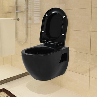 Hangend toilet met verborgen stortbak keramiek zwart 2