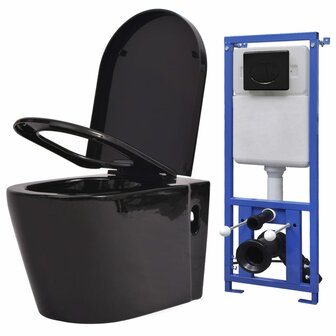 Hangend toilet met verborgen stortbak keramiek zwart 1