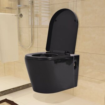 Hangend toilet met verborgen stortbak keramiek zwart 2