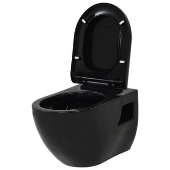 Hangend toilet met verborgen stortbak keramiek zwart 3