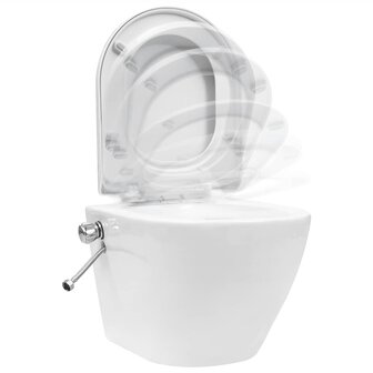 Hangend toilet randloos met verborgen stortbak keramiek wit 6