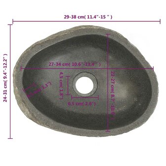 Wastafel ovaal (29-38)x(24-31) cm riviersteen 7