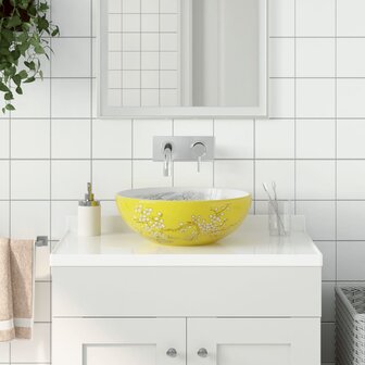 Opzetwasbak rond &Phi;41x14 cm keramiek wit en geel 1