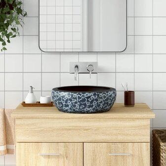 Opzetwasbak rond &Phi;41x14 cm keramiek zwart en blauw 1