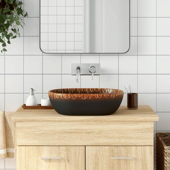 Opzetwasbak ovaal 47x33x13 cm keramiek zwart en oranje 1