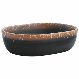 Opzetwasbak ovaal 47x33x13 cm keramiek zwart en oranje 2