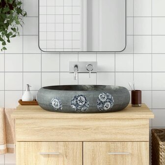 Opzetwasbak ovaal 59x40x15 cm keramiek grijs 1