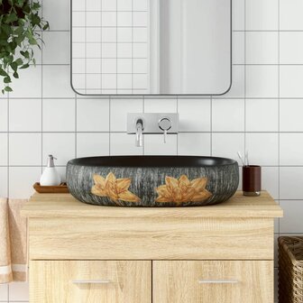 Opzetwasbak ovaal 59x40x14 cm keramiek grijs en zwart 1
