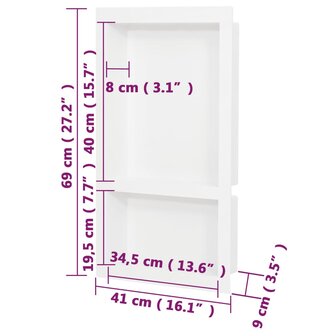 Douchenis met 2 vakken 41x69x9 cm hoogglans wit 7