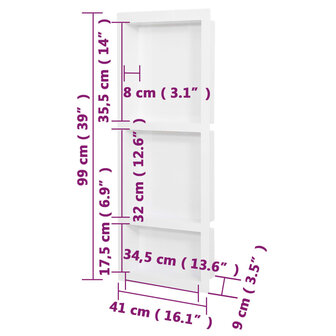 Douchenis met 3 vakken 41x99x9 cm hoogglans wit 7