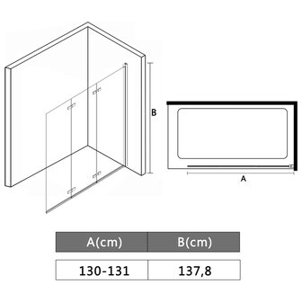 Douchewand inklapbaar 3 panelen 130x138 cm ESG 8