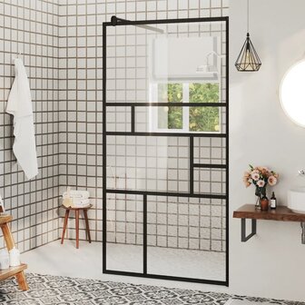 Inloopdouchewand 80x195 cm ESG-glas transparant en zwart 1