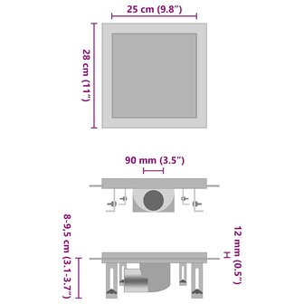 Doucheafvoer met 2-in-1 deksels 28x28 cm roestvrij staal 2
